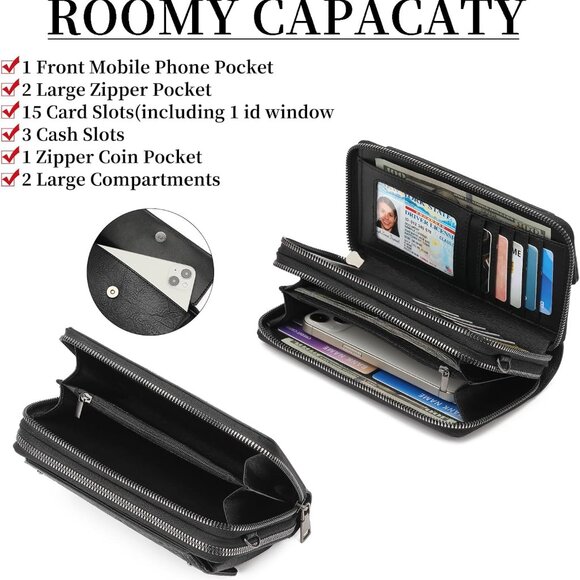 Chic Leather Wristlet Purse for Women: Spacious & Functional with Zipper Closure - Picture 3 of 6